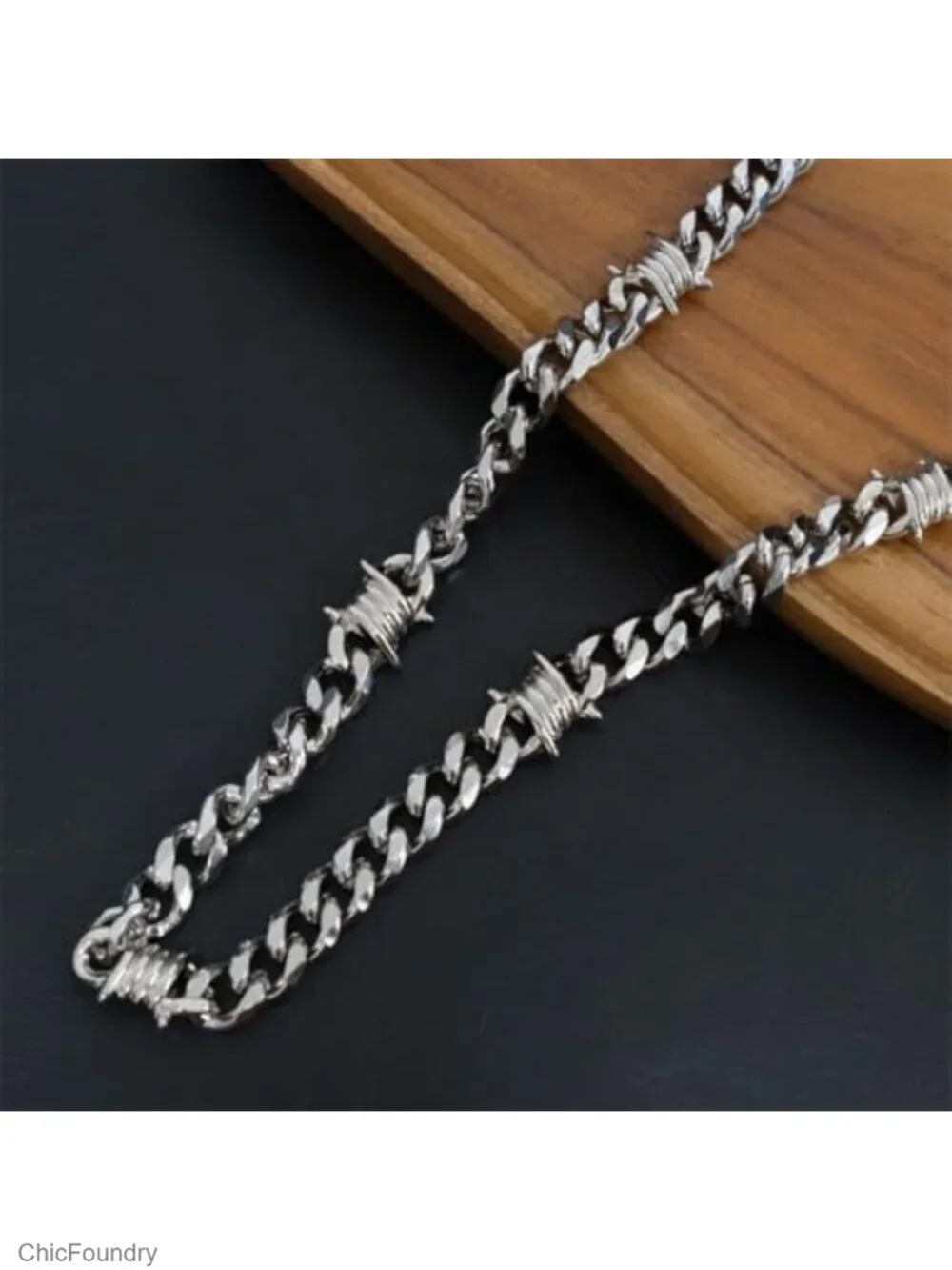 Biker Wallet Chain Stainless Steel Barbed Wire Hip Hop Punk Clasp Belt Loop